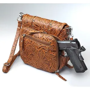 GUN TOTE'N MAMAS Simple Bling Tooled Leather Tan 8.5"