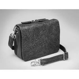 GUN TOTE'N MAMAS Crossbody Organizer Tooled Black Cowhide