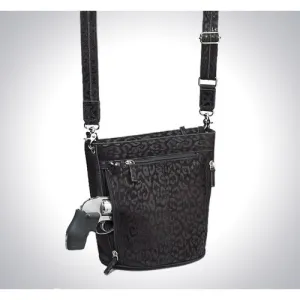 GUN TOTE'N MAMAS Bucket Tote Debossed Sueded Leather Black 10.5"