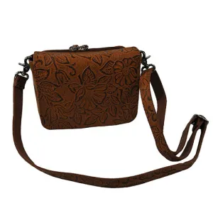 GUN TOTE'N MAMAS Crossbody Organizer w/Flap Tan Tooled Leather
