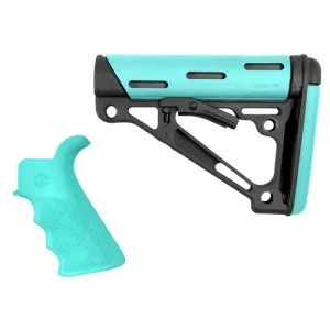 HOGUE OverMolded 2pc Kit Collapsible Blk/Aqua AR-15/M-16