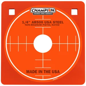 CHAMPION Center Mass 8" Pistol Gry AR500 Steel Square 0.25"