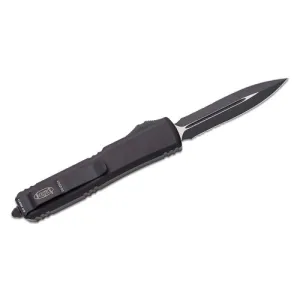 MICROTECH KNIVES Ultratech Tactical Auto OTF 3.46" Double Edge Combo Dagger Blade | Black Handles