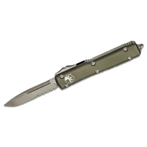 MICROTECH Ultratech Auto OTF 3.46" Apocalyptic Drop Point Combo Blade | OD Green Alumium Handles