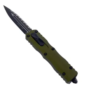 MICROTECH Dirac D/E 2.875" Double Edge Serrated Dagger - OD Green / Black