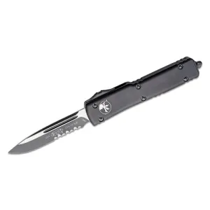 MICRO TECH KNIVES UTX-70 Tactical Auto OTF Knife 2.41" Drop Point Combo Blade - Black Handles