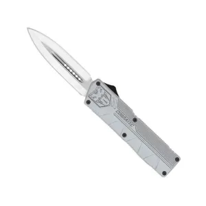 COBRATEC Lightweight AUTO OTF Knife 3.25" Double Edge Dagger Blade w/ Grey Aluminum Handles