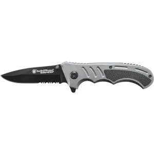 SMITH & WESSON Extreme OPS Folding Knife 3" Combo Drop Point Black Blade | Grey Aluminum Grips