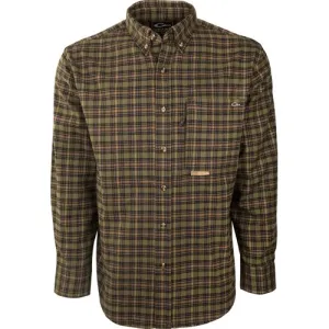 DRAKE Autumn Brushed Twill Shirt Hunter Tan Plaid