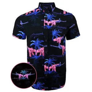 RETRO RIFLE Hawaiian SS Button Down - Palm / Black