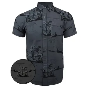 RETRO RIFLE Hawaiian SS Button Down - Palm / Gray