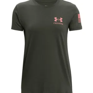 UNDER ARMOUR Women's UA Freedom Banner T-Shirt (Green-Pink)