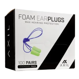 AXIL Foam Ear Plugs Green 100 Pair with Lanyard