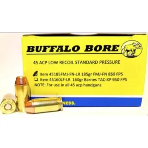 BUFFALO BORE 45 ACP 185Gr FMJ-FN (850FPS/ME 297 ft lbs) 20rd