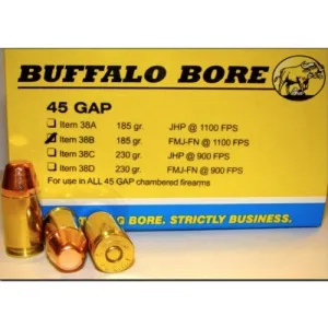 BUFFALO BORE 45 GAP 185Gr FMJ-FN (1100FPS/ME 497 ft lbs) 20rd