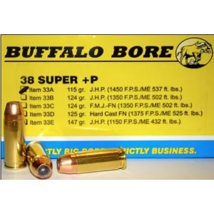 BUFFALO BORE 38 Super +P 115Gr JHP (1450FPS/ME 537 ft lbs) 20rd