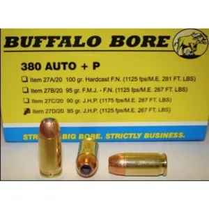 BUFFALO BORE 380 ACP 95Gr JHP (1125FPS/ME 267 ft lbs) 20rd
