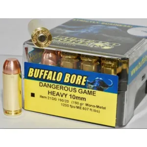 BUFFALO BORE 10mm 190Gr Mono-Metal (1200FPS/ME 607 ft lbs) 20rd