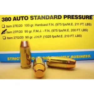 BUFFALO BORE 380 ACP 95Gr FMJ-FN (975FPS/ME 200 ft lbs) 20rd