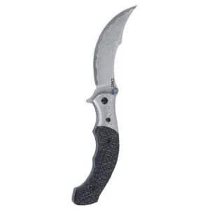 CRKT Ritual Compact Liner Lock Folding EDC Pocket Knife - Black & Blue w/ Damascus Bolster Handle