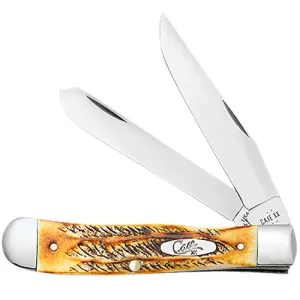 CASE KNIVES Peach Seed Jig Dark Red Bone Trapper Pocket Knife w/ Clip 4.13" Closed
