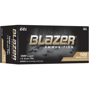 BLAZER AMMO 9mm Luger 115Gr FMJ Brass Trayed 100rd