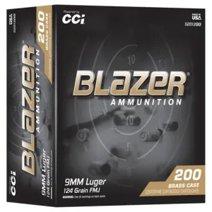 BLAZER AMMO 9mm Luger 124Gr FMJ Brass Trayed 200rd