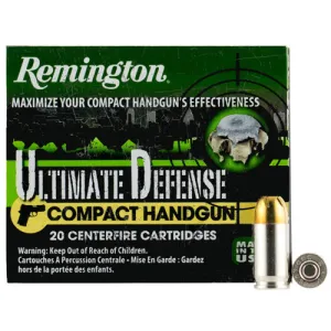 REMINGTON Ultimate Defense 380 ACP 102gr Brass Jacket Hollow Point Ammunition | 20 Rounds