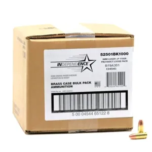INDEPENDENCE AMMO 9mm +P 115Gr FMJ Brass 1000rd Bulk