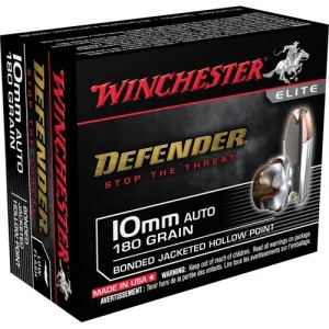WINCHESTER Defender 10mm 180Gr Bonded Jacketed Hollow Point Brass Ammunition | 20 Rounds