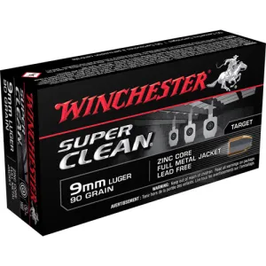 WINCHESTER Super Clean 9mm 90gr Zinc Core FMJ Ammunition | 50 Rounds