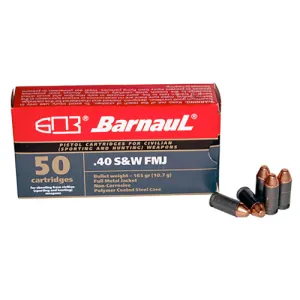 BARNAUL AMMO 40 SW 165Gr FMJ Zinc Steel Case 50rd