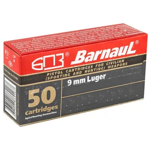 BARNAUL AMMO 9mm 115Gr FMJ Lacquer Coated Steel Case 50rd