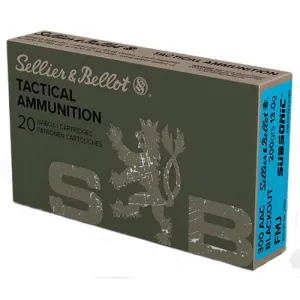 SELLIER BELLOT SB300BLKSUBA 300 AAC Blackout 200gr Full Metal Jacket Subsonic Ammunition | 20 Rounds