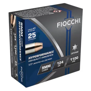 FIOCCHI Hyperformance 9mm 124gr Hornady XTP Hollow Point Ammunition | 25 Rounds