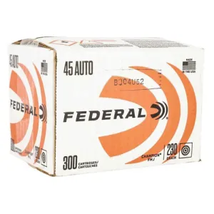 FEDERAL AMMO Champion Training 45 ACP 230gr FMJ Brass Ammunition | 300 Rounds