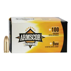 ARMSCOR 9mm 124gr Full Metal Jacket Ammunition | 100 Rounds