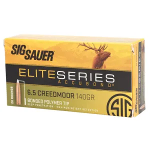 SIG SAUER Elite AccBond Hunting 6.5 Creedmoor 140gr Bonded Polymer Tip Ammunition | 20 Rounds