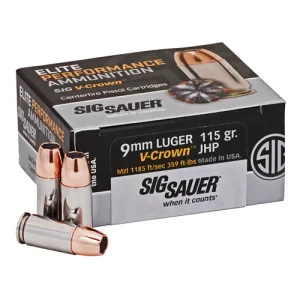 SIG SAUER Elite Defense 9mm Luger 115 gr V Crown Jacketed Hollow Point Ammunition | 50 Rounds