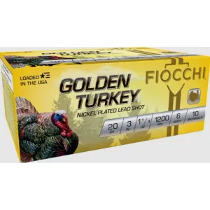 FIOCCHI Golden Turkey Nickel Plated 20 Gauge 3" #6 Shot Shotshells | 10 Round