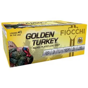 FIOCCHI Golden Turkey Nickel Plated 20 Gauge 3" #5 Shot Shotshells | 10 Round