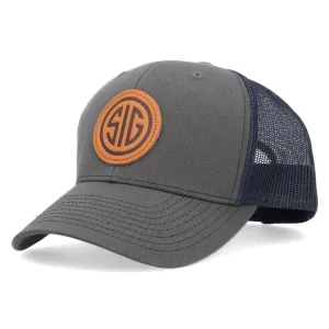 SIG - CHARCOAL/NAVY TRUCKER HAT WITH LEATHER PATCH