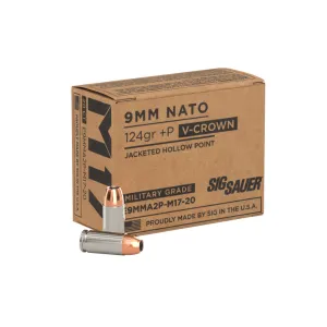 9MM +P, 124GR, ELITE V-CROWN M17, JHP, BOX/20