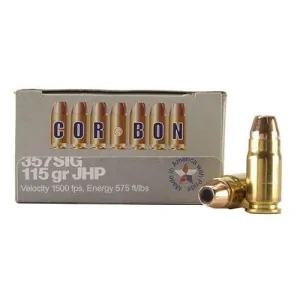 Corbon Self-Defense JHP Handgun Ammunition .357 SIG 115 gr JHP 1500 fps 20/ct