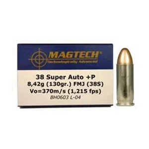 MagTech Handgun Ammunition .38 Super 130 gr FMJ 1215 fps 50/ct