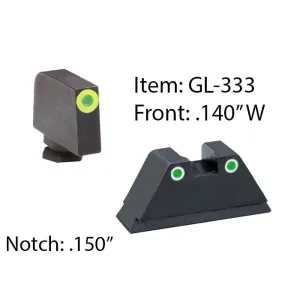 Amerigo Custom Combination Tall Suppressor Height Set - All Glock Models Except 42, 43 / Front Tritium - Green / Front Outline - LumiGreen / Rear Trit