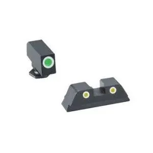 Green YellowTritium 3 dot sight set white outlines for Glock 42-43