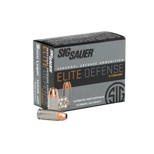 Sig Sauer Elite Performance Pistol Ammunition 9mm 124 gr Elite V-Crown JHP 1165 fps 20/ct