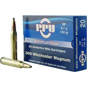 PPU Rifle Ammunition .300 Win Magnum 150 gr SP 3250 fps 20/ct