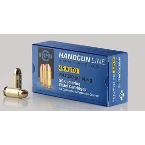 PPU Handgun Ammunition .45 ACP  230 gr FMJ  836 fps 50/ct